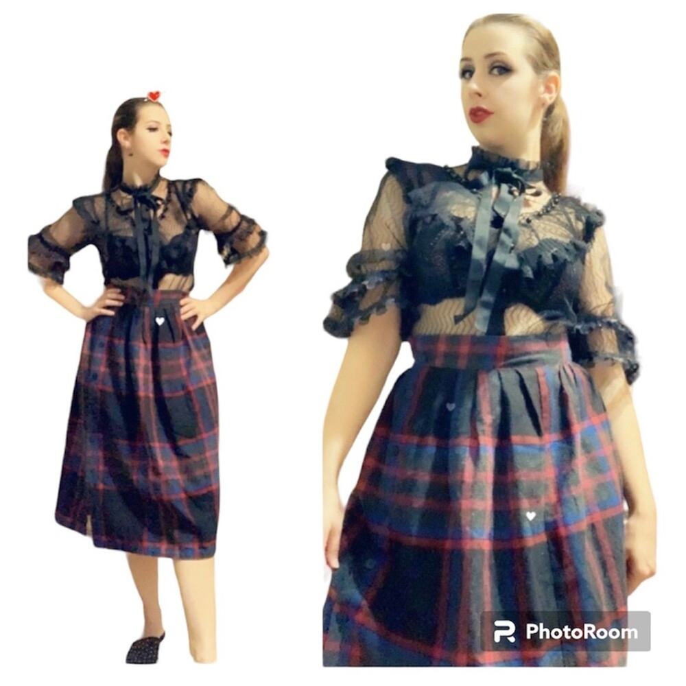 60s plaid midi skirt